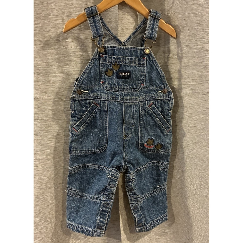 Oshkosh‎ Boys Denim Overalls Dinosaur Embroidered Size 12 Months